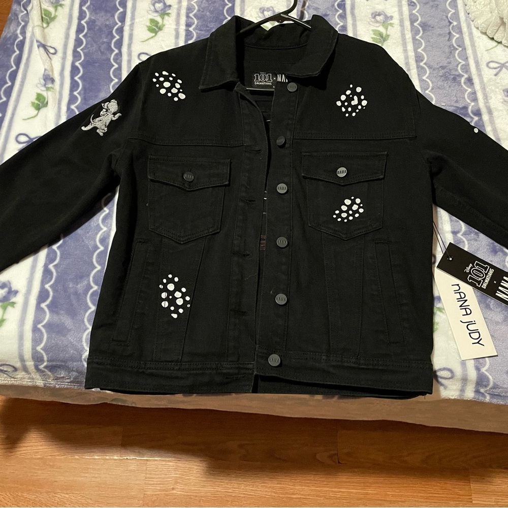 Disney Black Denim Jacket with White Stud Details